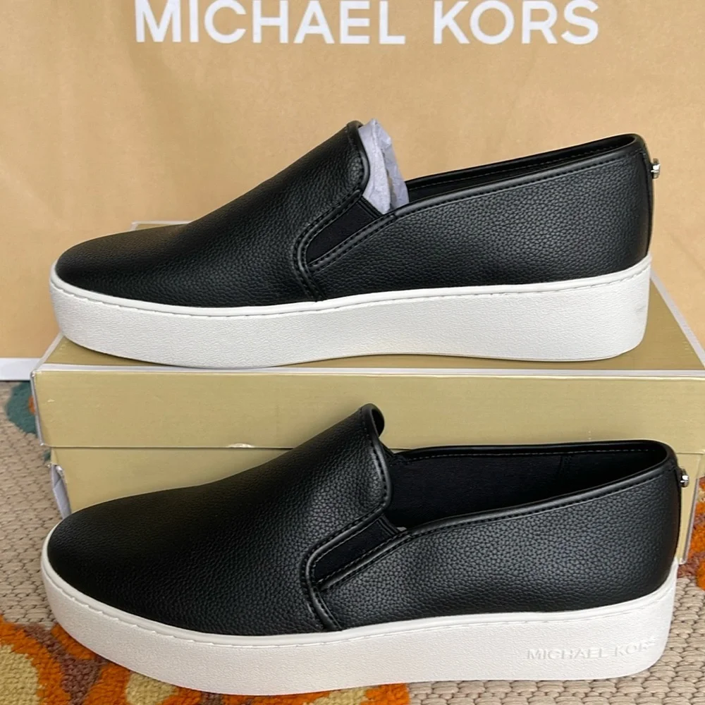 Michael Kors TEDDI SLIP ON TUMBLED FAUX LTHR 49T2TEFP1L Black  Platform Sneakers